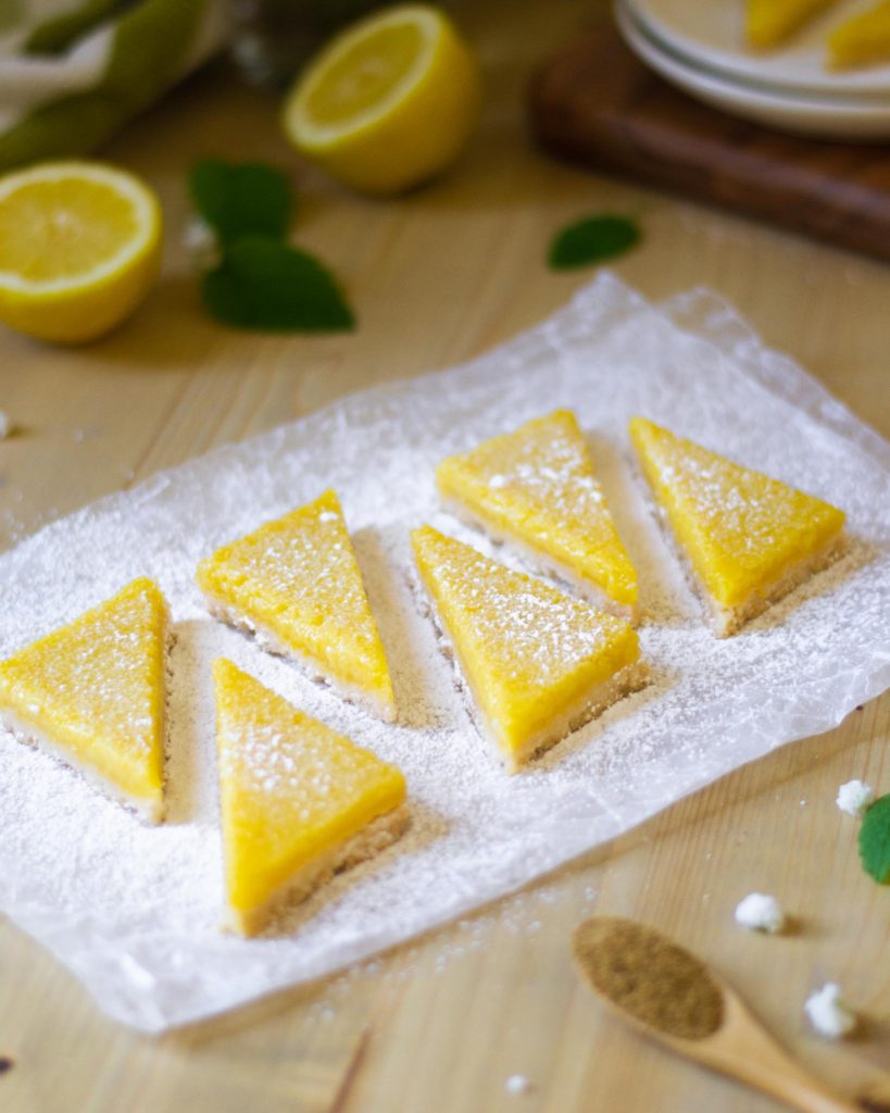 easy lemon bars cut into triangles