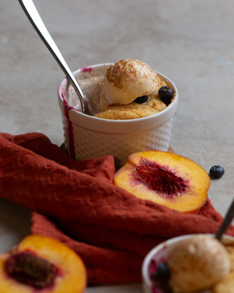 Blueberry Peach Cobbler for one.