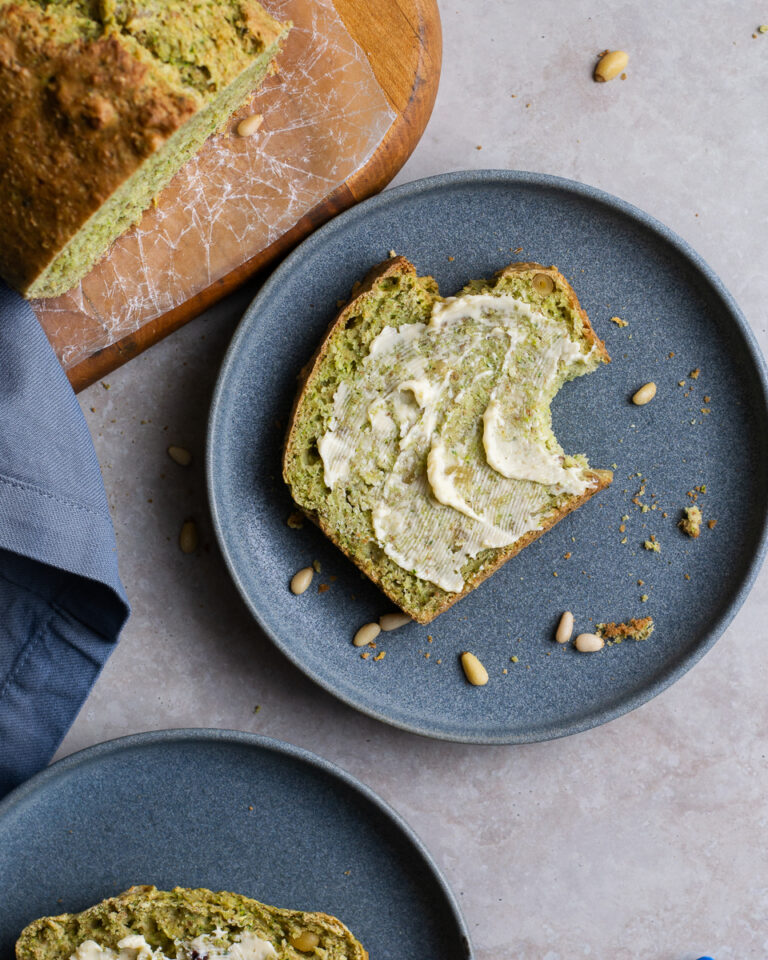 Slice of easy blender zucchini bread.