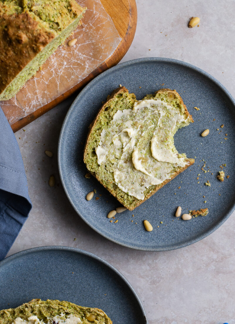 Slice of easy blender zucchini bread.