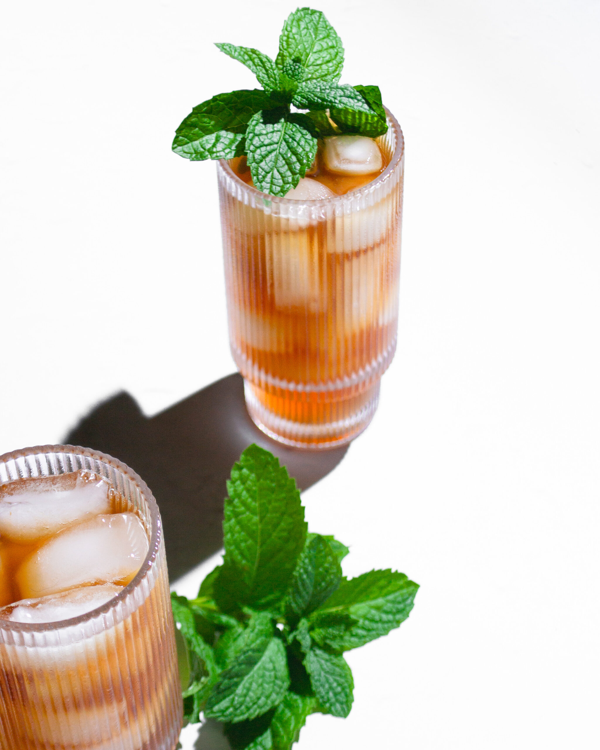 Cooling and refreshing sweet mint cold brew tea, ready for a summer day.