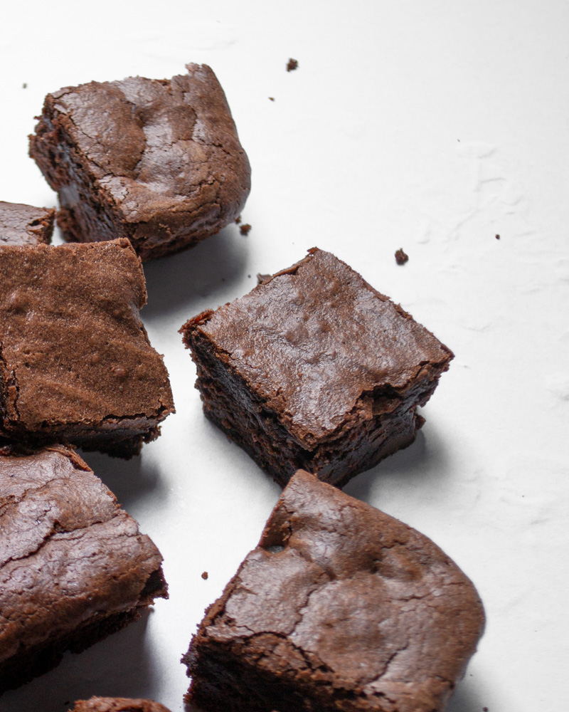 Bite-sized fudgy homemade brownies.
