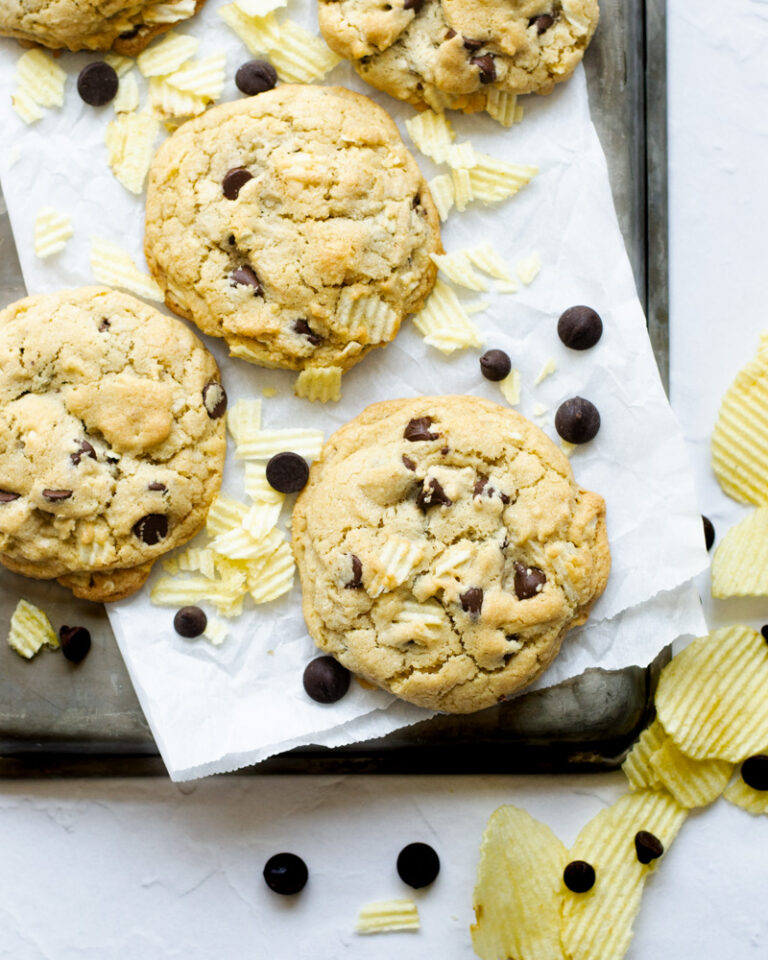 Salty and sweet chocolate chip potato chip cookies, soft and gooey when they're fresh out the oven!