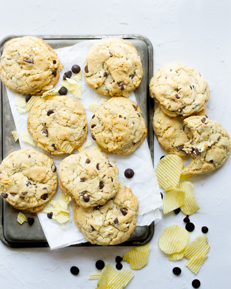 The perfect salty-sweet cookie recipe - made with crushed potato chips and semi-sweet chocolate chips.