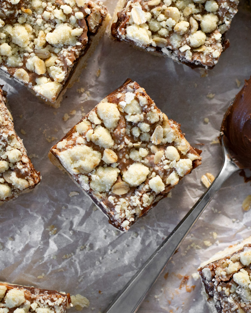 Perfectly portioned Nutella crumble bars, an easy recipe for your next holiday party.