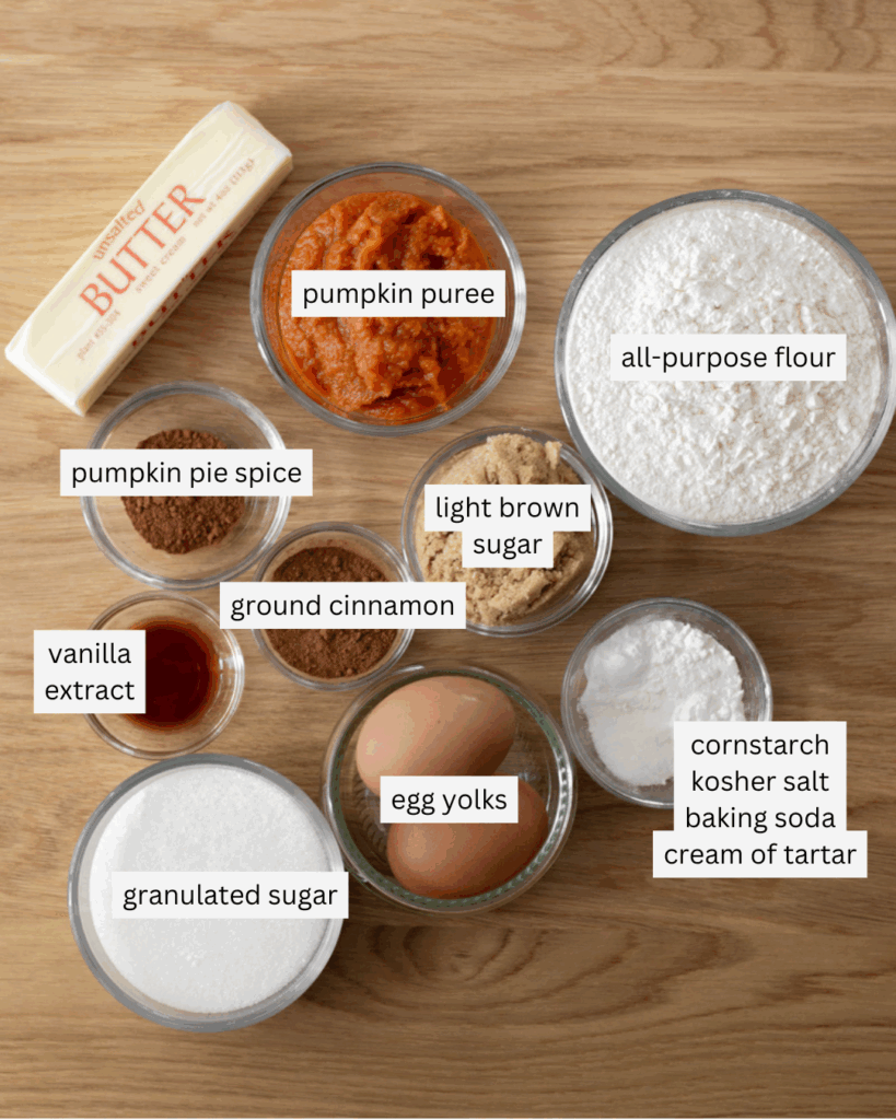 Labeled and measured ingredients for pumpkin spice snickerdoodles, ready to be baked into the perfect cookies.
