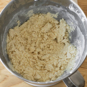 Cinnamon shortbread dough ready to be pressed into the prepared pan.